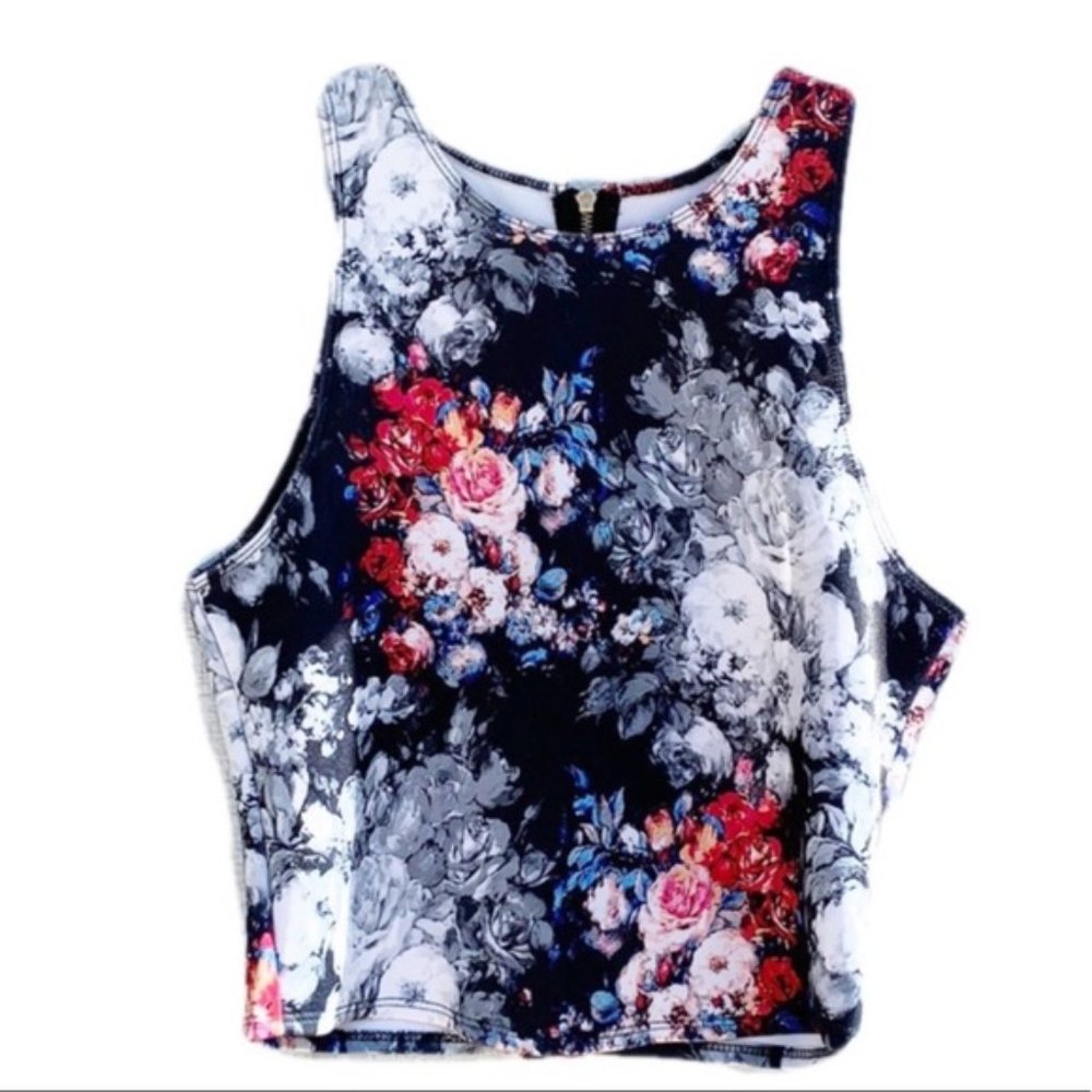 A&F | Floral BW & Color Zipped Crop Top